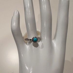 COPY - PANDORA SILVER INTERTWINED STERLING SILVER AND TURQUOISE STONE BAND SIZE…